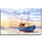 Preview: Leinwand 40 x 30 cm Keilrahmen Canvas-Leinen DK26 - Fischerboot mit Möwen im Sonnenuntergang